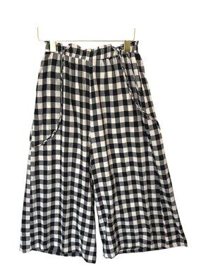 POL Black & White Gingham Wide-Leg Pants With Adjustable Straps Size Small